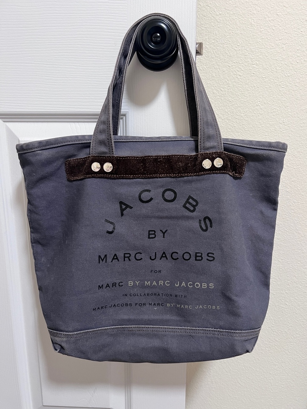 Vintage Y2K Marc Jacobs Gray Canvas Tote Bag with Suede Trim